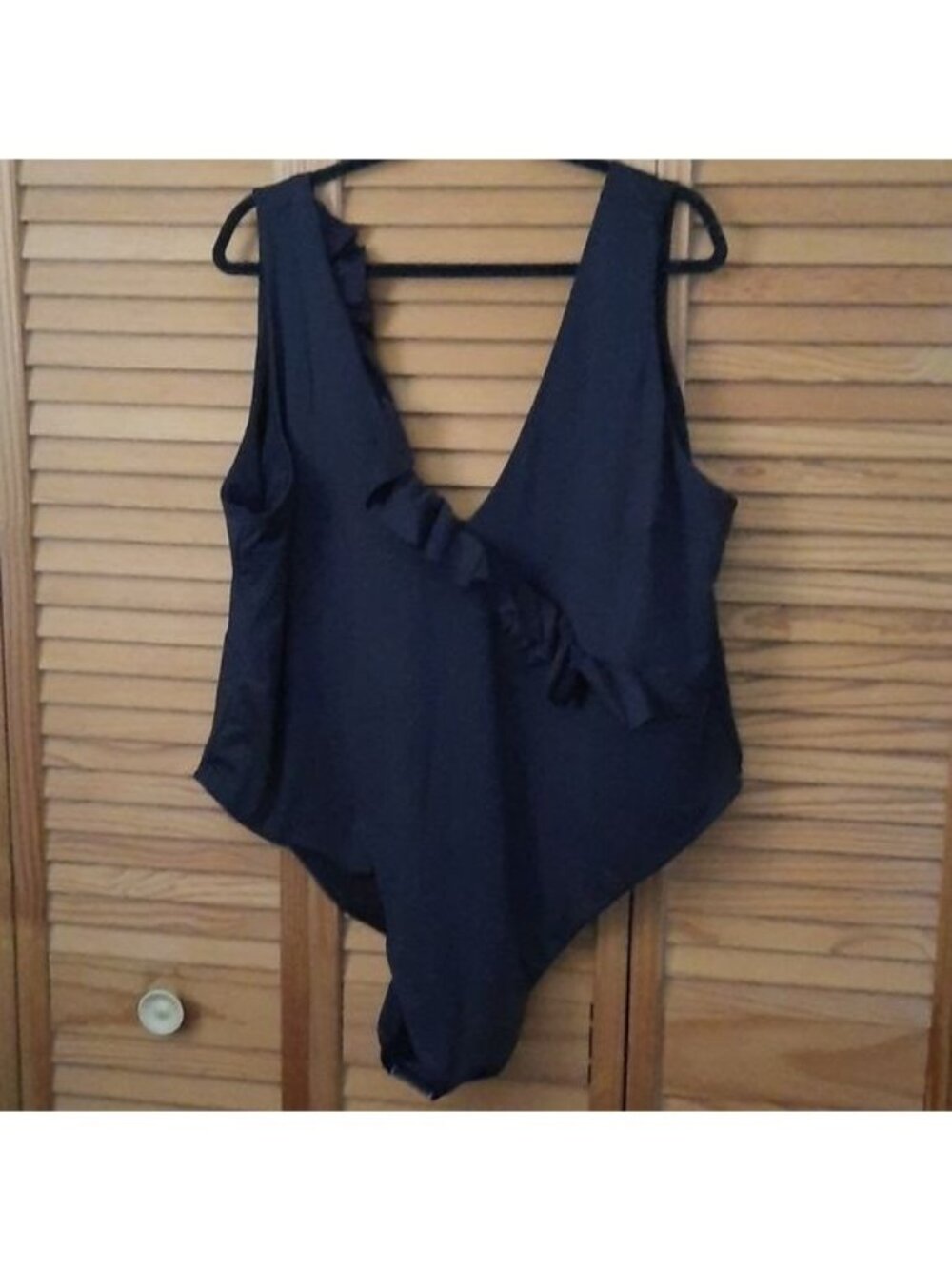 Asos Designs Black Ruffle Vneckline  High Cut Swimsuit Size 26